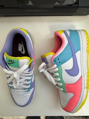 Nike White Sneakers with Pastel Blue, Lavender & Coral Accents